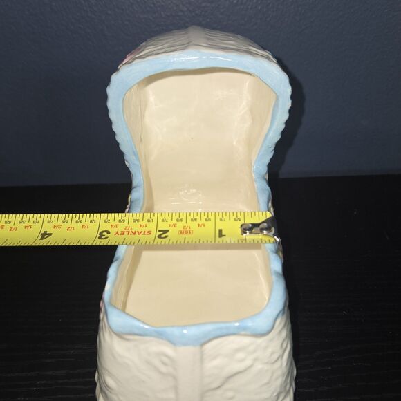 Vintage Ceramic Baby Cradle Planter Keepsake Pastel Pink Blue White And Yellow - Picture 8 of 8